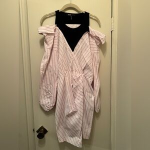 Maje striped pink off the shoulder mini dress